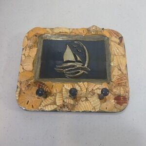 Vintage Epoxy Seashell Sailboat Key Holder Kandu Krafts 3D Textured Beach Ocean